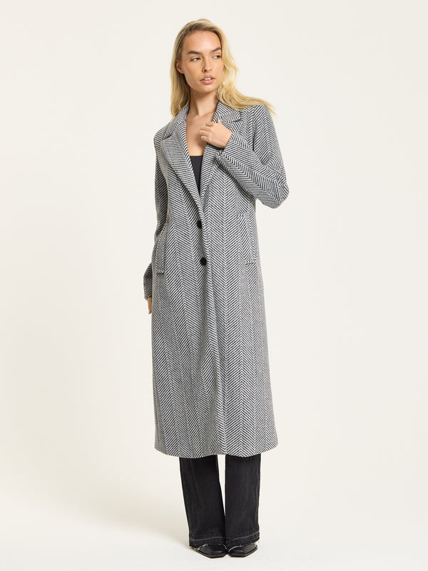 Liquorish Herringbone Longline Tailored Coat