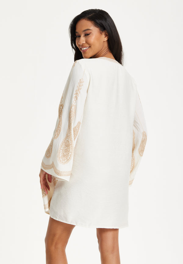 Liquorish Ivory Embroidered Long Sleeve Dress