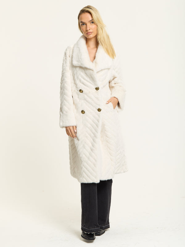 Liquorish Ivory Faux Fur Longline Coat