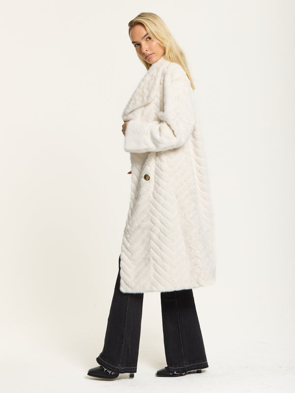 Liquorish Ivory Faux Fur Longline Coat