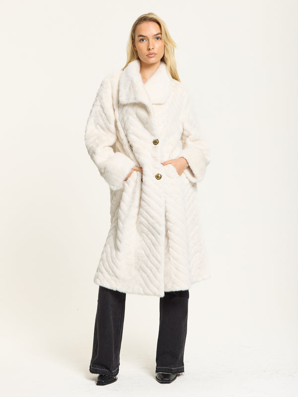 Liquorish Ivory Faux Fur Longline Coat