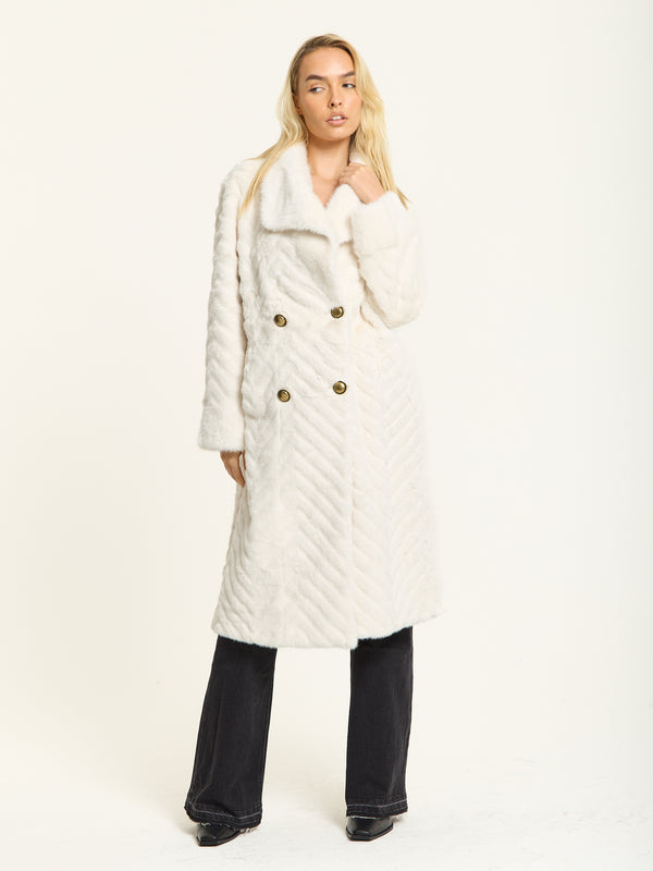 Liquorish Ivory Faux Fur Longline Coat