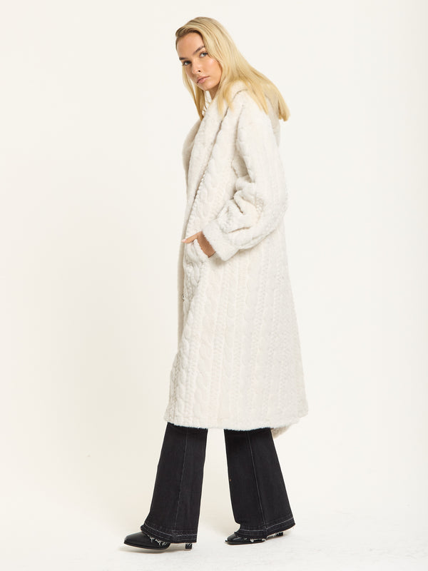 Liquorish Ivory Hooded Faux Fur Coat