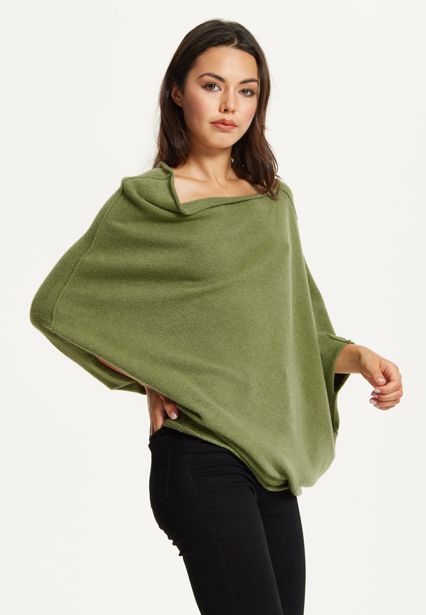 Liquorish Khaki Off-Shoulder Knit Poncho Top