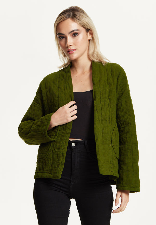 Liquorish Khaki Quilted Cotton Jacket