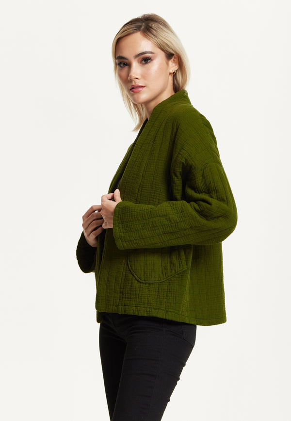 Liquorish Khaki Quilted Cotton Jacket