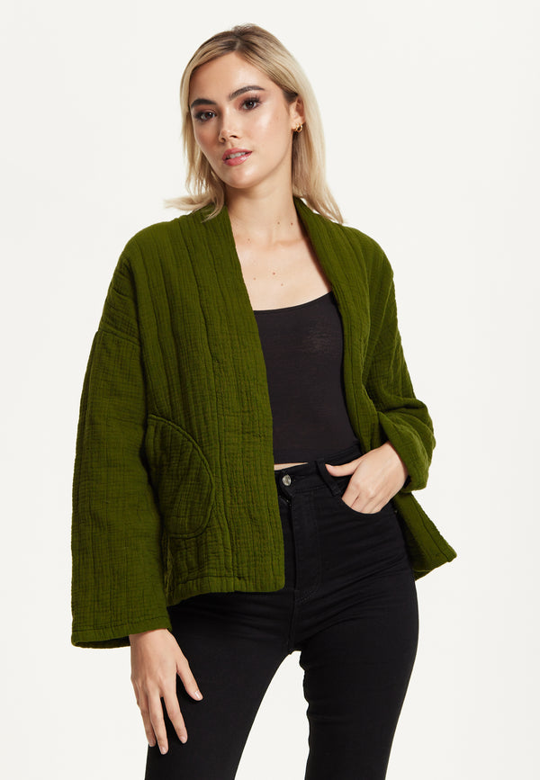 Liquorish Khaki Quilted Cotton Jacket