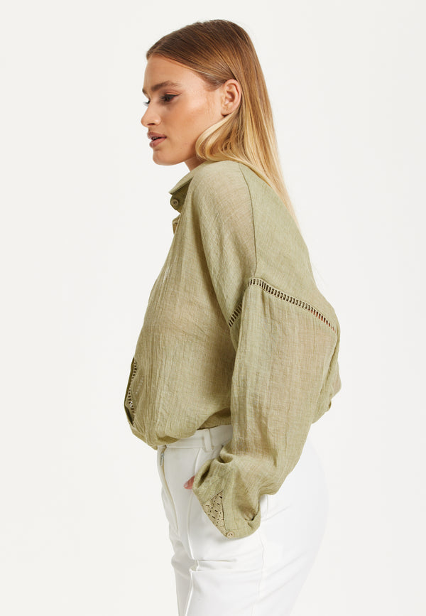Liquorish Khaki Sheer Relaxed Fit Shirt