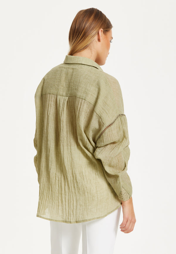Liquorish Khaki Sheer Relaxed Fit Shirt
