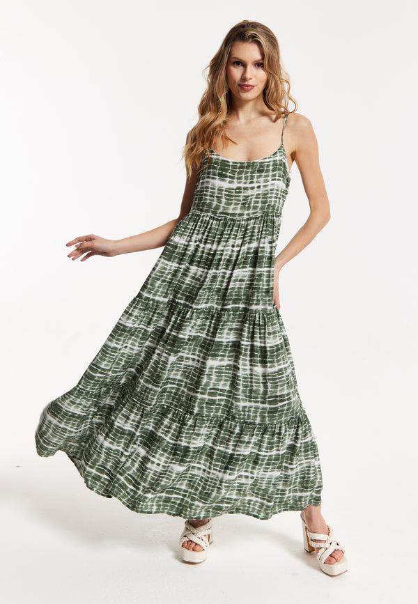 Liquorish Khaki Tie-Dye Cami Maxi Dress