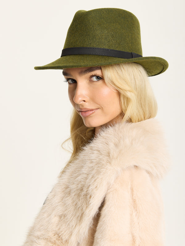 Liquorish Khaki Wool Fedora Hat