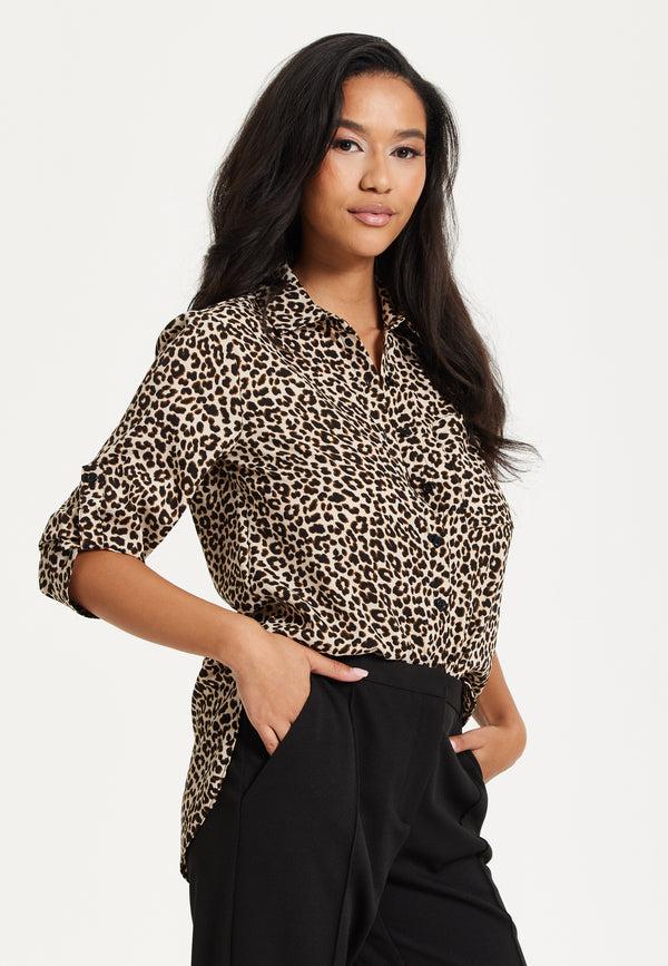 Liquorish Leopard Print Button-Up Shirt