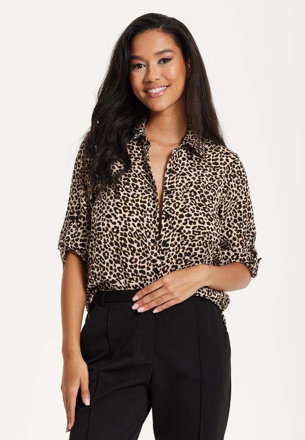 Liquorish Leopard Print Button-Up Shirt
