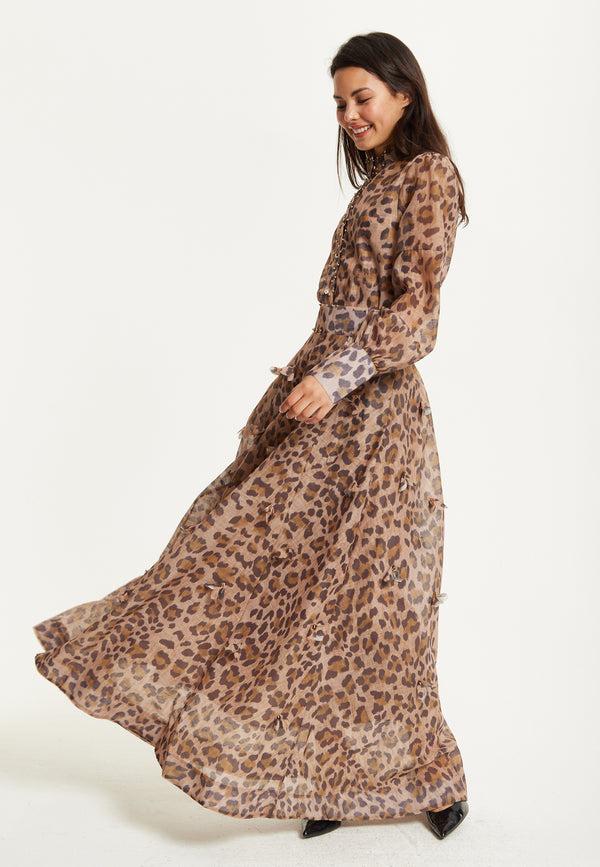 Liquorish Leopard Print Maxi Skirt & Blouse Set