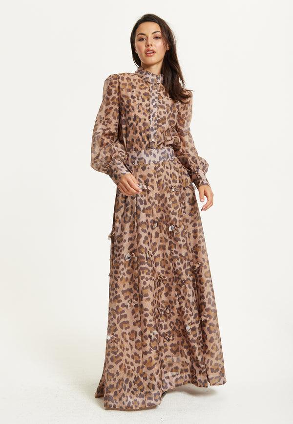 Liquorish Leopard Print Maxi Skirt & Blouse Set