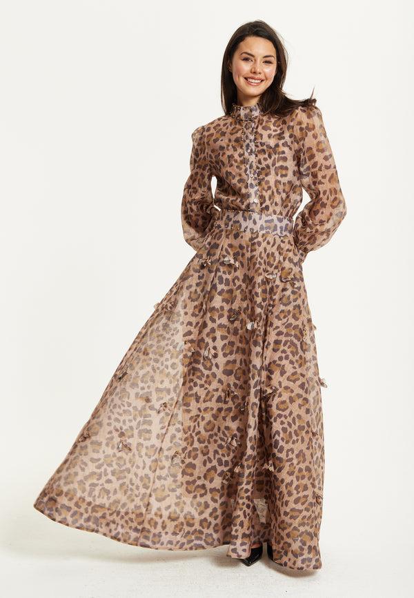 Liquorish Leopard Print Maxi Skirt & Blouse Set