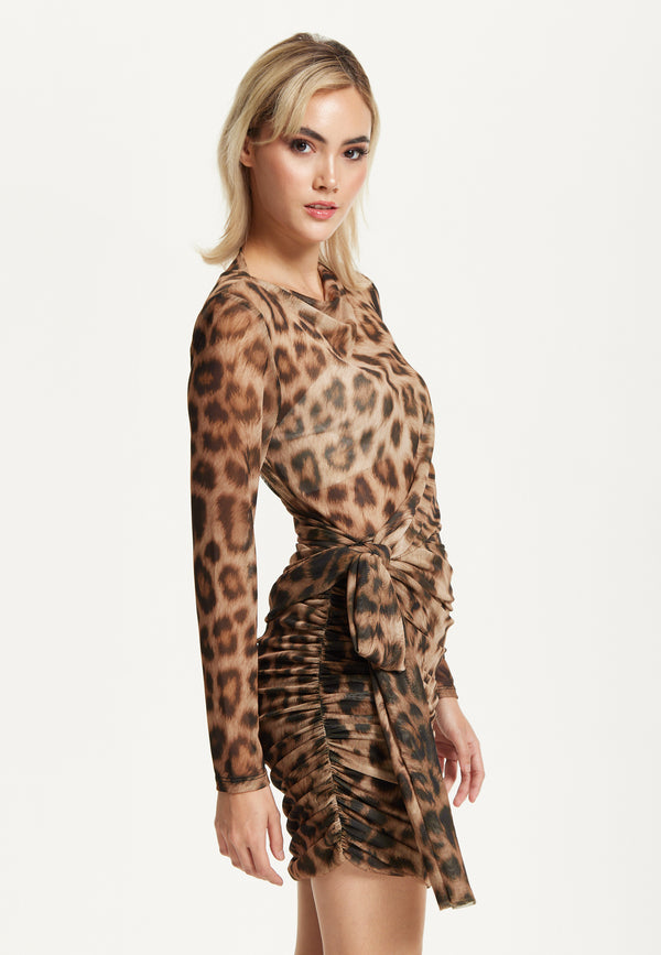 Liquorish Leopard Print Ruched Mini Dress