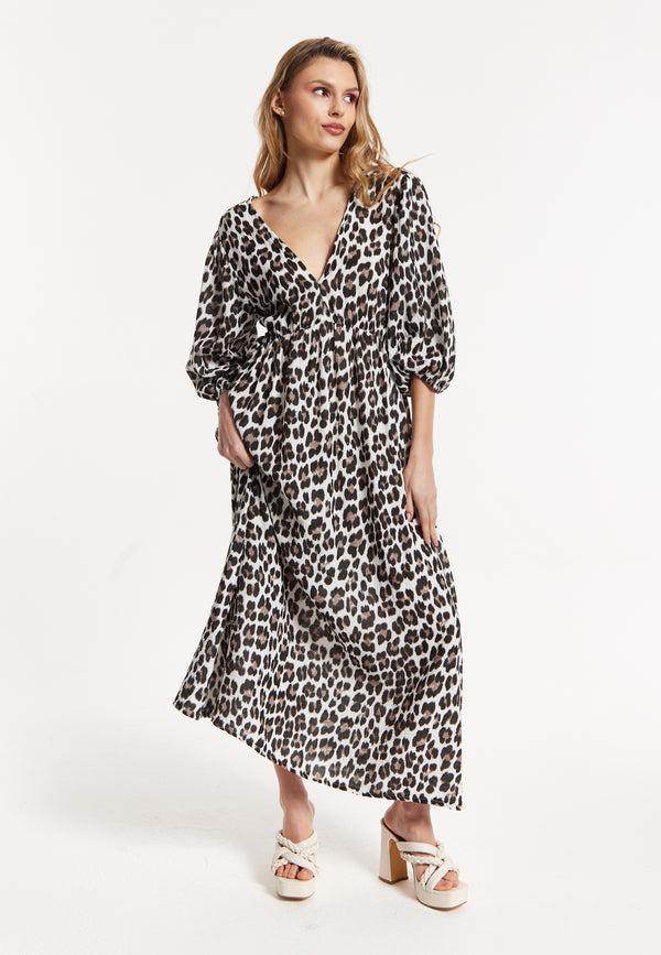 Liquorish Leopard Print V-Neck Maxi Dress
