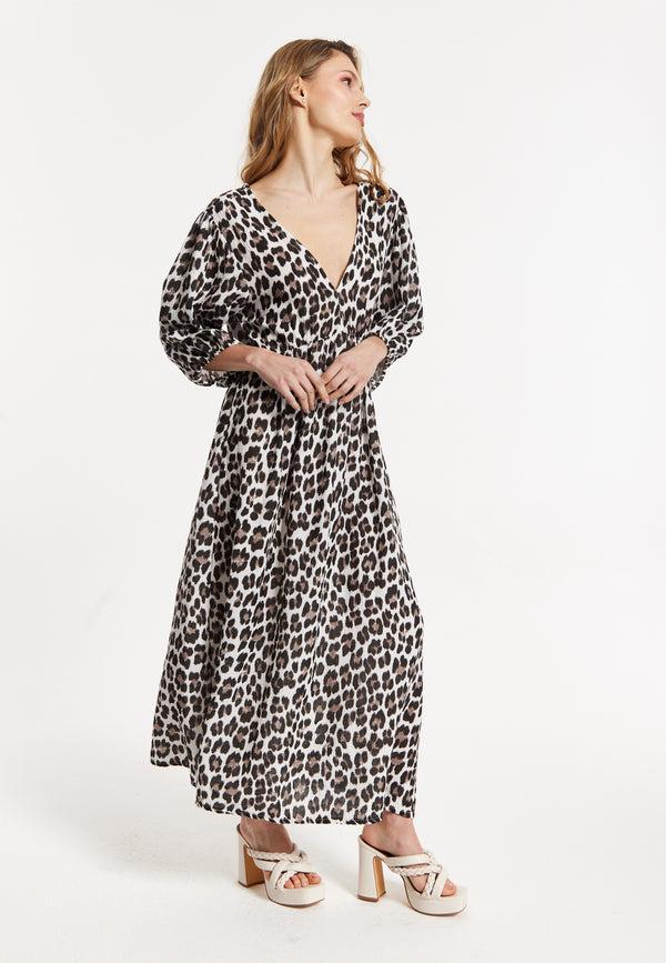 Liquorish Leopard Print V-Neck Maxi Dress
