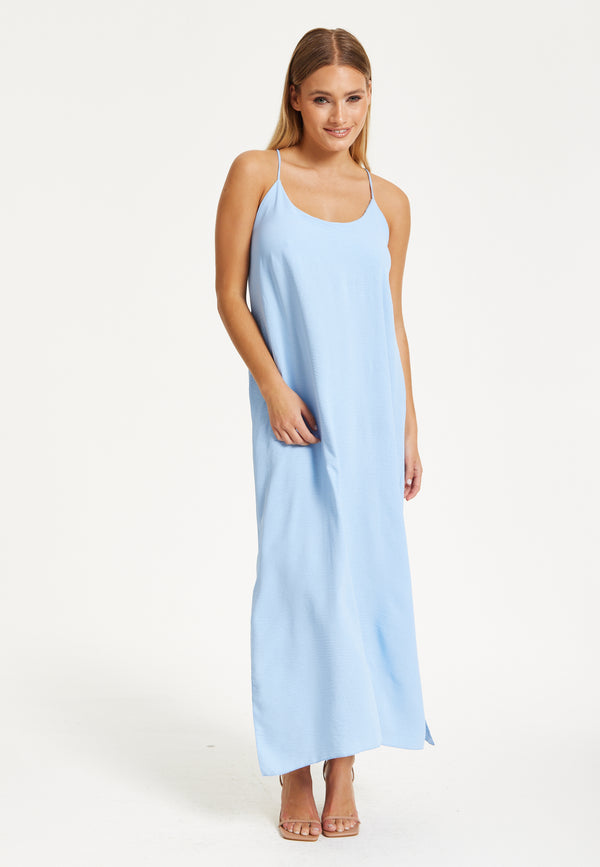 Liquorish Light Blue Cross-Back Maxi Dress