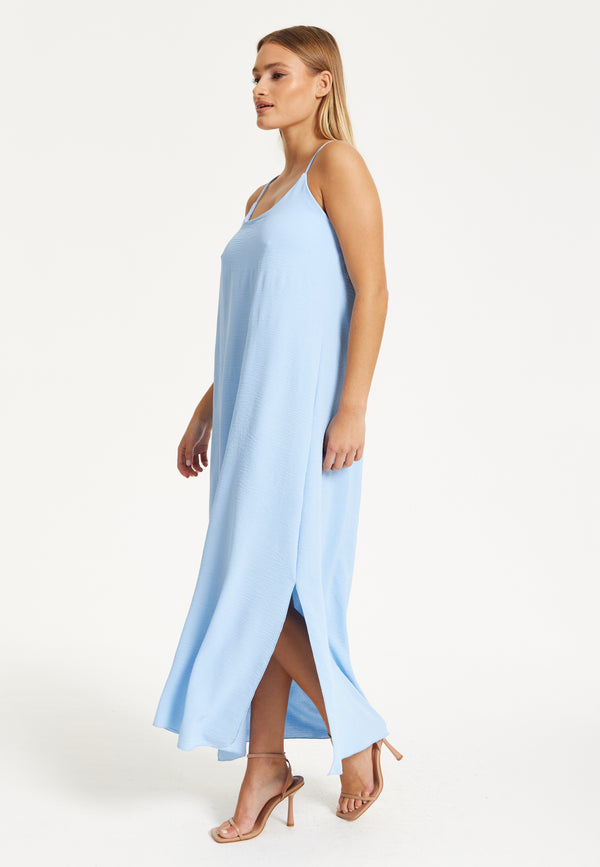 Liquorish Light Blue Cross-Back Maxi Dress