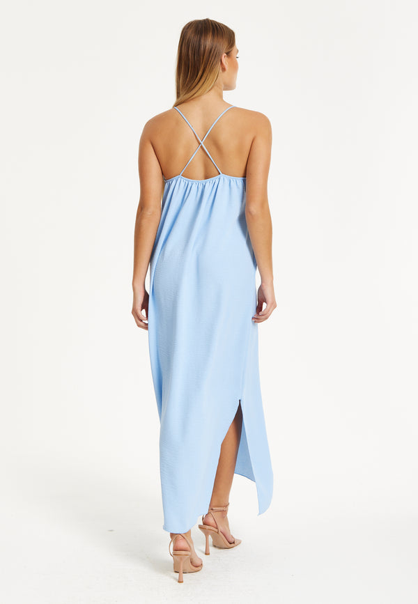 Liquorish Light Blue Cross-Back Maxi Dress