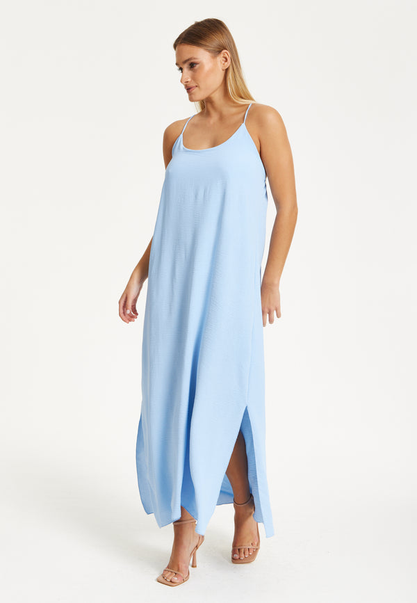 Liquorish Light Blue Cross-Back Maxi Dress