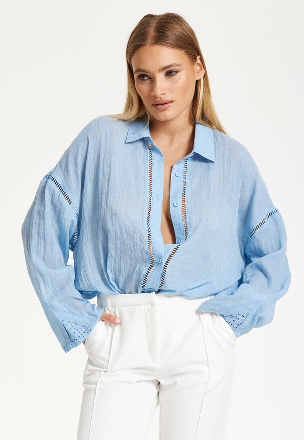 Liquorish Light Blue Sheer Relaxed Fit Shirt