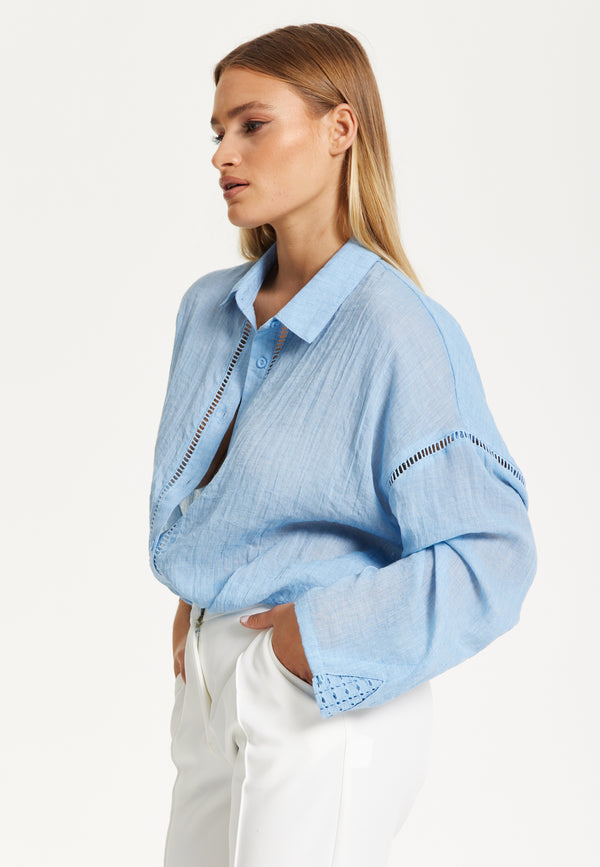 Liquorish Light Blue Sheer Relaxed Fit Shirt