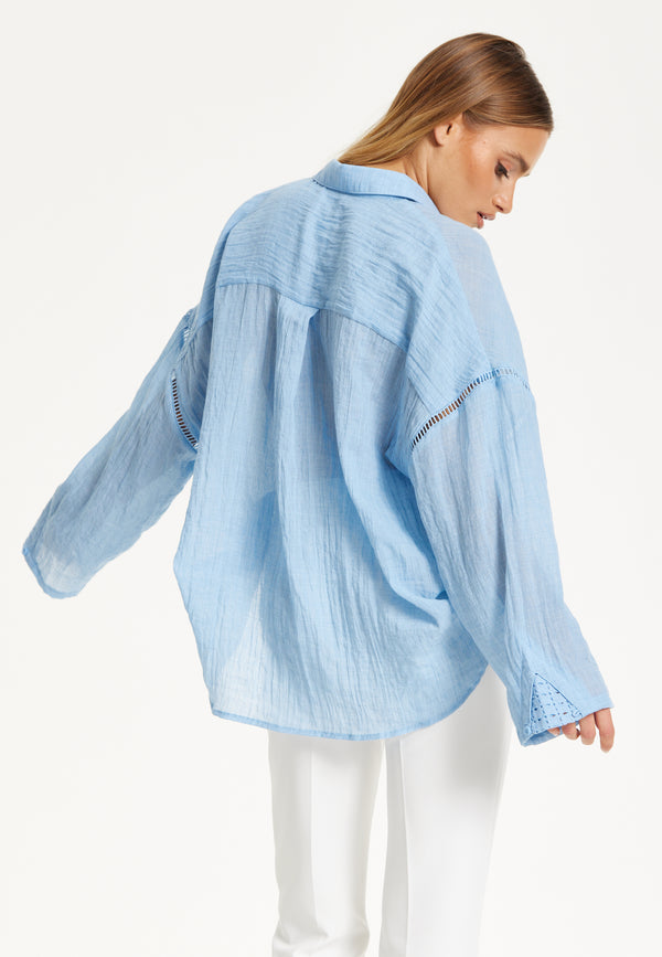 Liquorish Light Blue Sheer Relaxed Fit Shirt