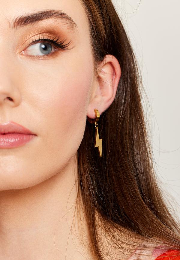 Liquorish Liquorish Lightning Flash Earring In Gold