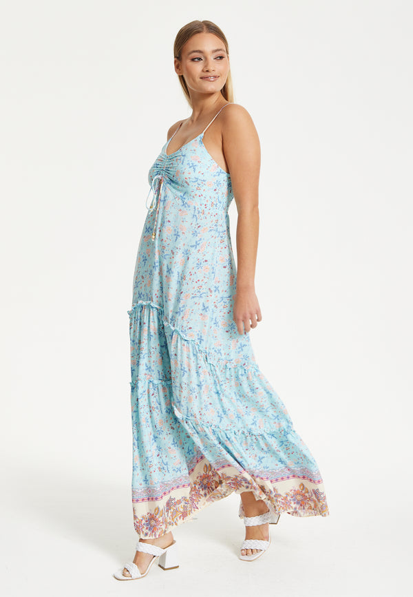 Liquorish Liquorish Blue Floral Tiered Maxi Dress
