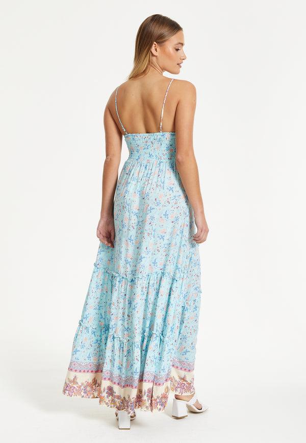 Liquorish Liquorish Blue Floral Tiered Maxi Dress