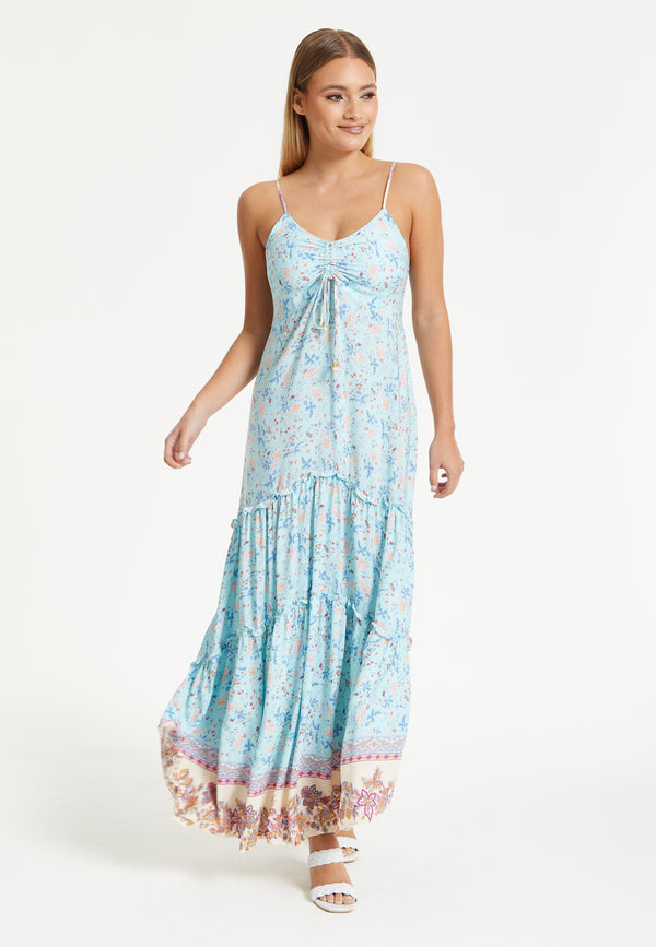 Liquorish Liquorish Blue Floral Tiered Maxi Dress