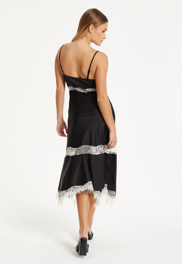 Liquorish Liquorish Lace Trim Black Midi Dress