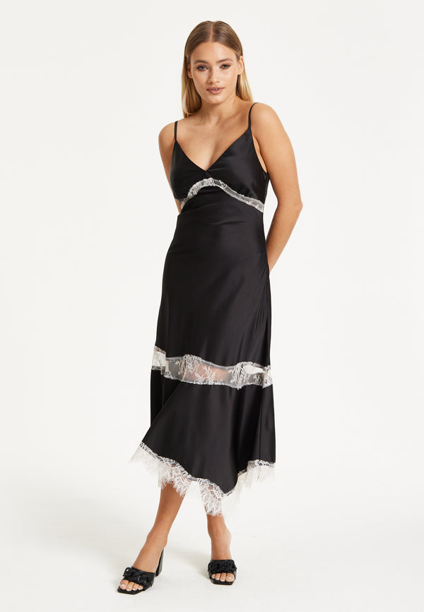 Liquorish Liquorish Lace Trim Black Midi Dress