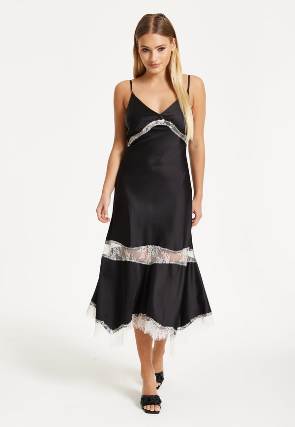 Liquorish Liquorish Lace Trim Black Midi Dress