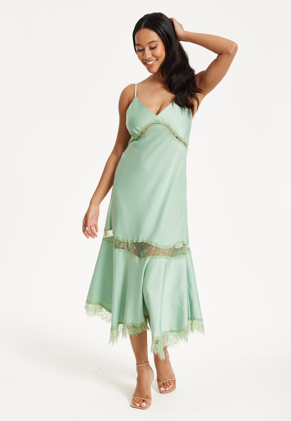Liquorish Liquorish Lace Trim Mint Midi Dress