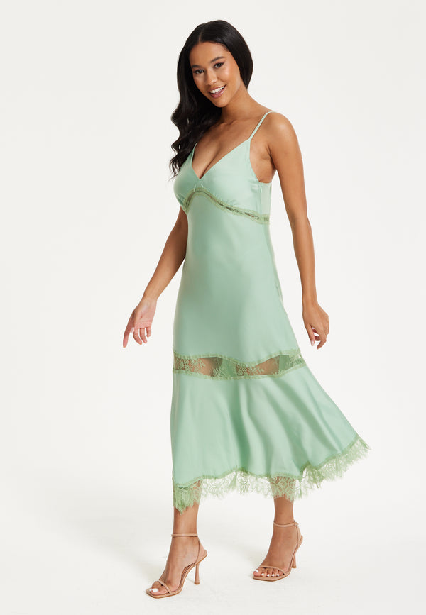 Liquorish Liquorish Lace Trim Mint Midi Dress