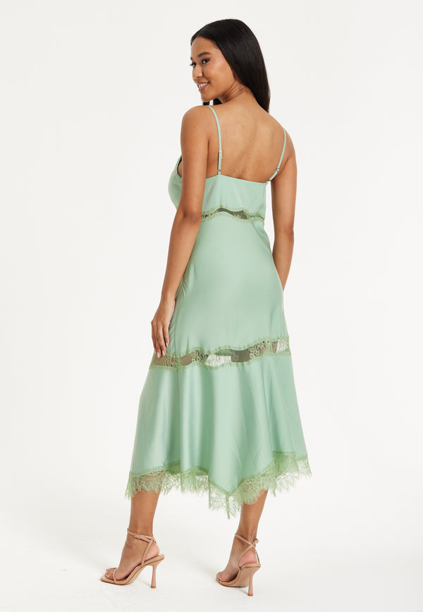 Liquorish Liquorish Lace Trim Mint Midi Dress