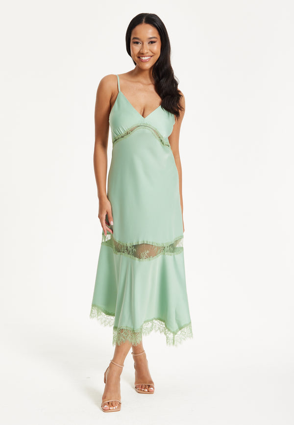 Liquorish Liquorish Lace Trim Mint Midi Dress