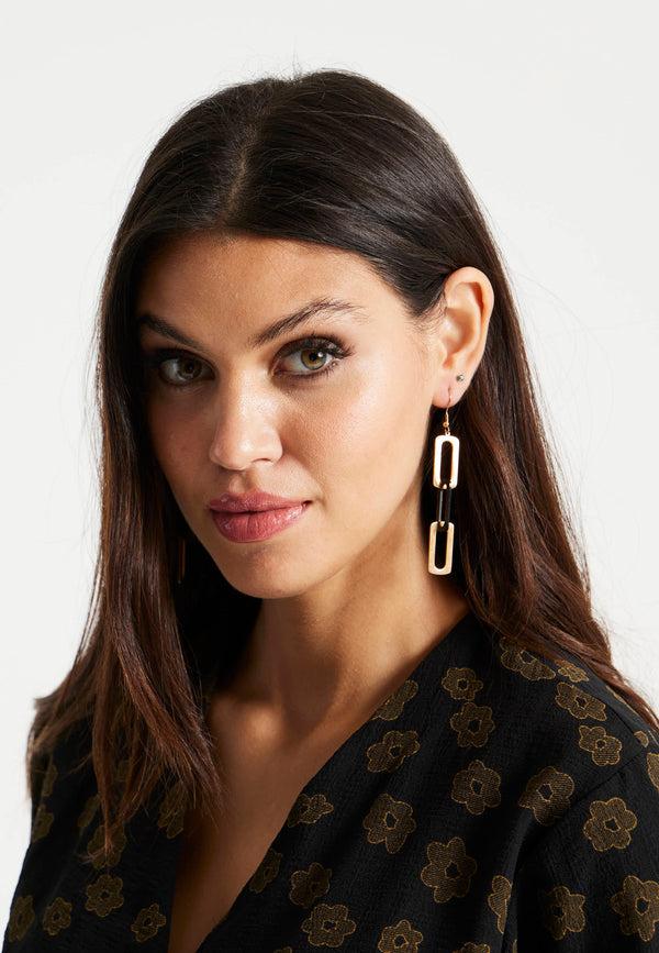 Liquorish Liquorish Link Drop Black & Gold Earrings