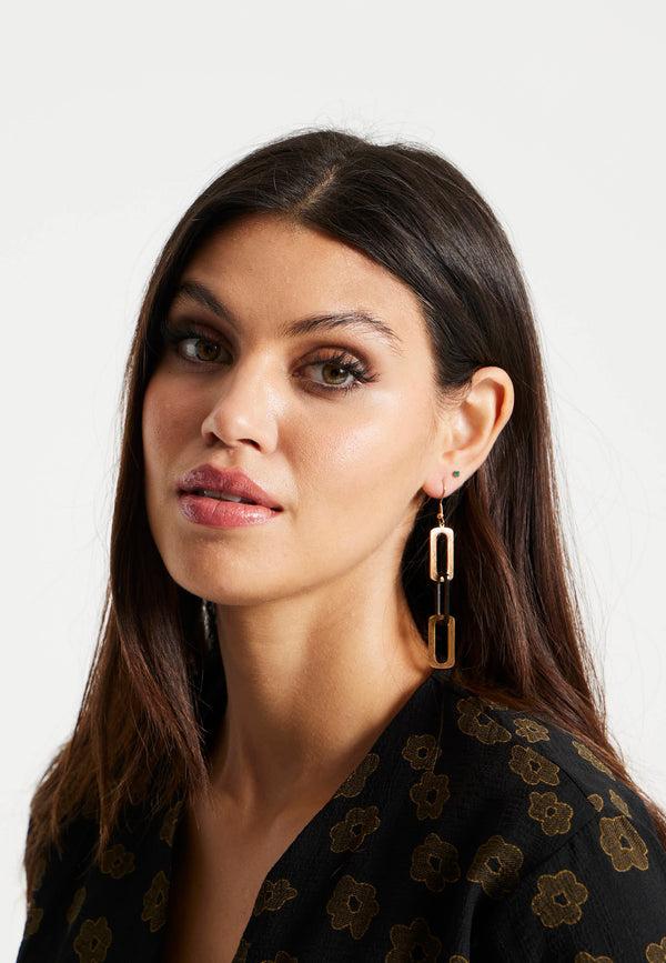 Liquorish Liquorish Link Drop Black & Gold Earrings