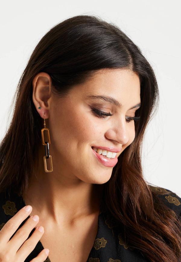 Liquorish Liquorish Link Drop Black & Gold Earrings