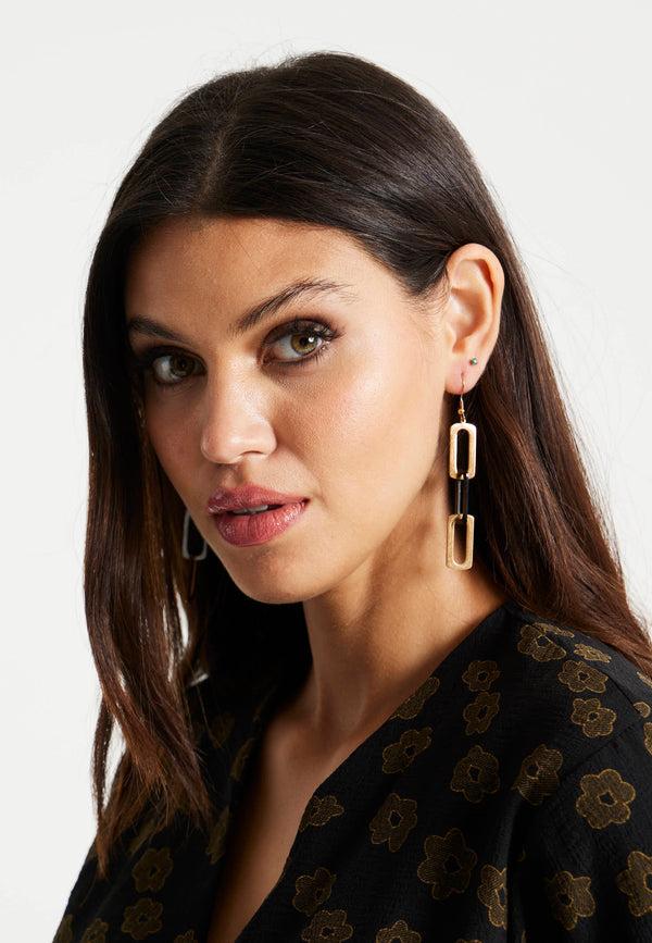 Liquorish Liquorish Link Drop Black & Gold Earrings