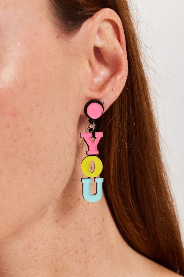 Liquorish Liquorish "Love You" Drop Style Earrings In Multi Colour