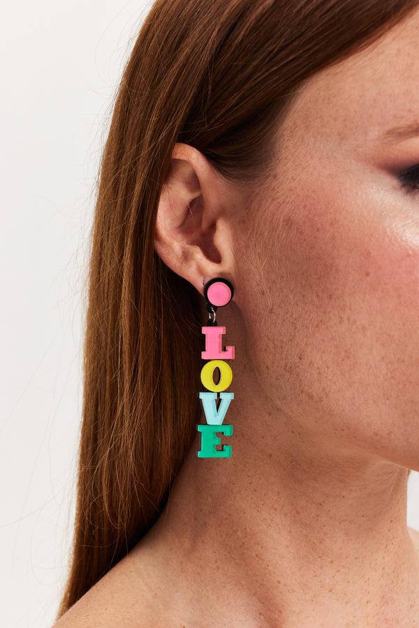 Liquorish Liquorish "Love You" Drop Style Earrings In Multi Colour