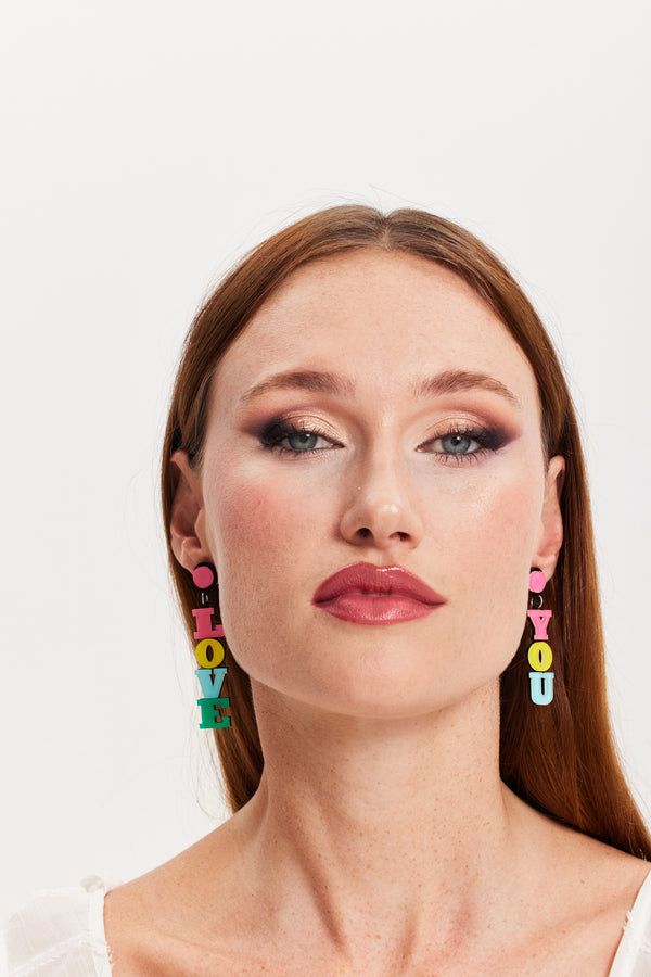 Liquorish Liquorish "Love You" Drop Style Earrings In Multi Colour