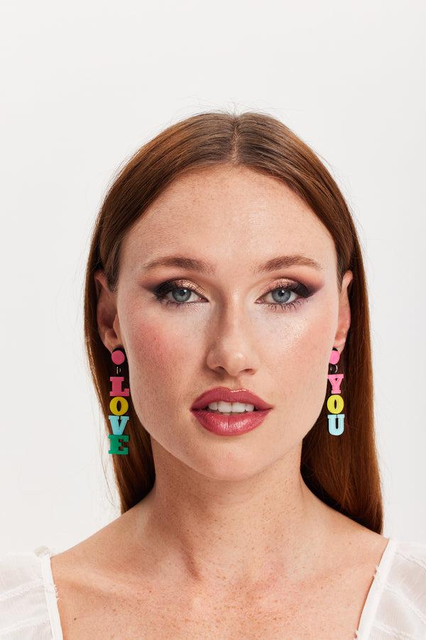 Liquorish Liquorish "Love You" Drop Style Earrings In Multi Colour