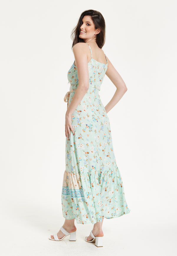 Liquorish Mint Boho Floral Tie Front Maxi Dress